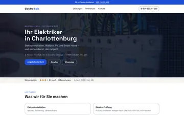 Demo-Vorlage Website für Elektriker – Startseite, Desktop-Ansicht